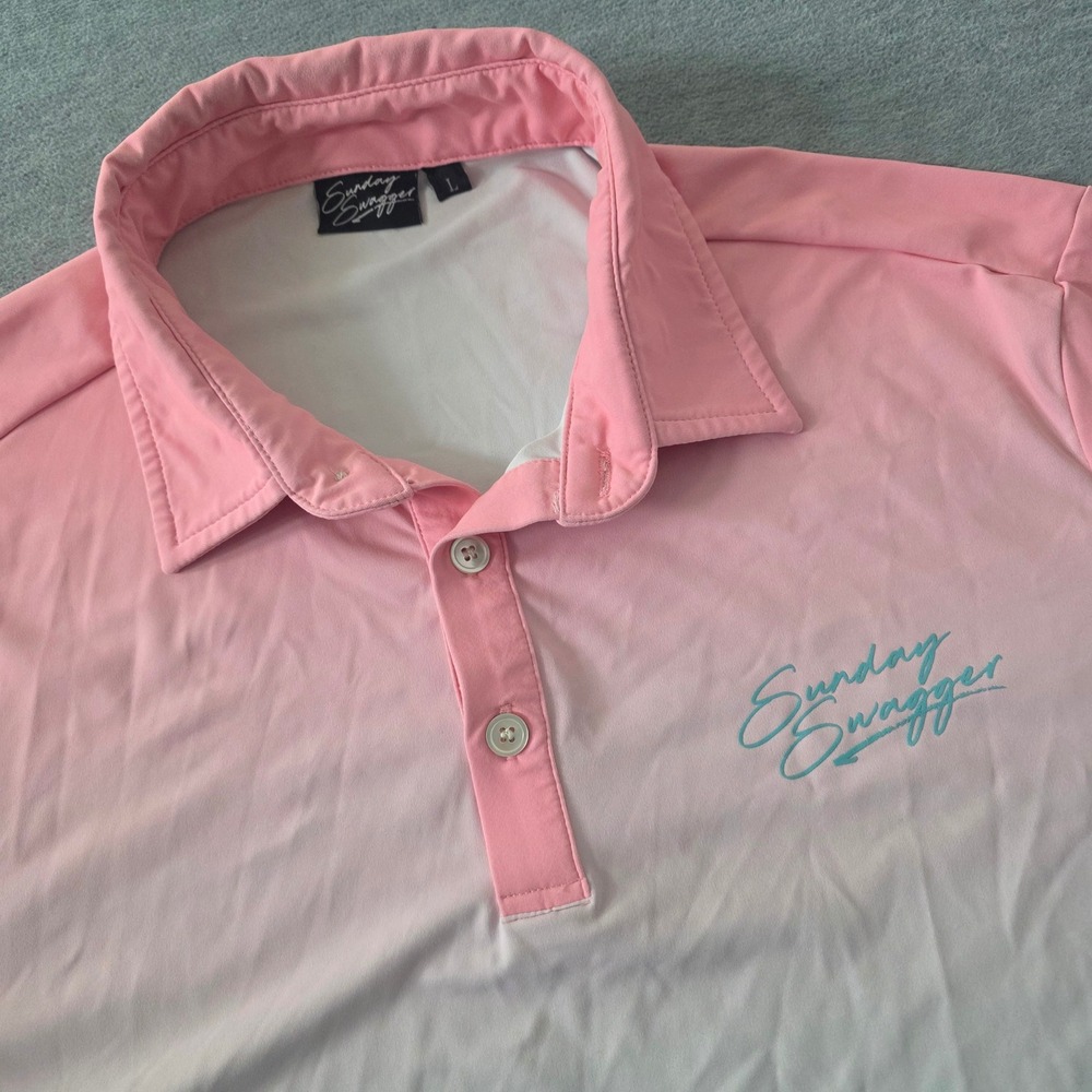 Sunday Swagger Mens Golf Polo Shirt Pink Blue Ombre Gradient Size Large